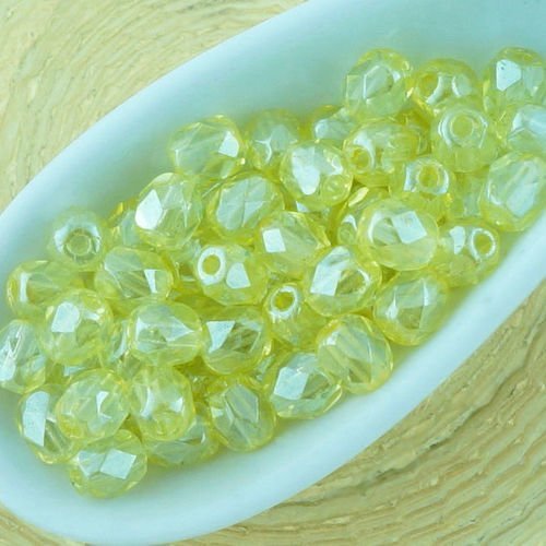 100pcs cristal jaune lustre clair ronde à facettes feu poli petite entretoise tchèque perles de verr sku-33153