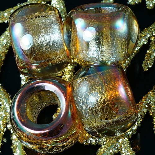 L'iris jaune cristal tchèque ronde grand trou perles en verre de 13 x 9 mm 4pcs sku-18696