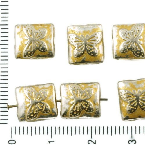 10pcs antique ton argent mat or patine de lavage à plat papillon soufflé rectangle perles des deux c sku-36759