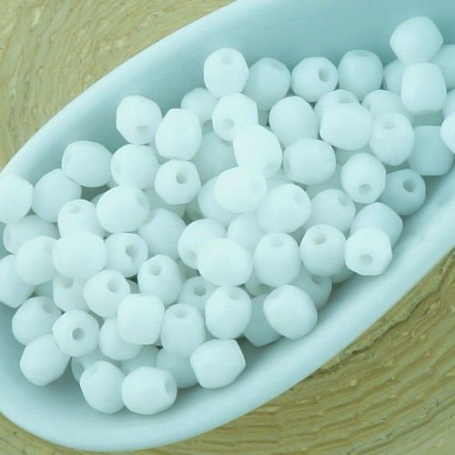 100pcs blanc albâtre opale ronde à facettes feu poli petite entretoise de verre tchèque perles de 3m sku-33068