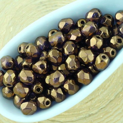 100pcs cristal tanzanite violet métallisé bronze lustre rond à facettes feu poli petite entretoise t sku-33138