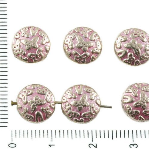 8pcs antique ton argent valentine rose patine de lavage à plat monnaie rond motif papillon perles de sku-36733