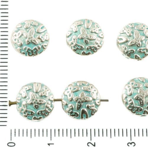 8pcs antique ton argent bleu turquoise patine de lavage à plat monnaie rond motif papillon perles de sku-36735
