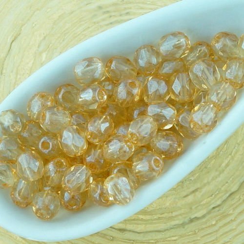 100pcs cristal jaune orange lustre rond à facettes feu poli petite entretoise tchèque perles de verr sku-33168