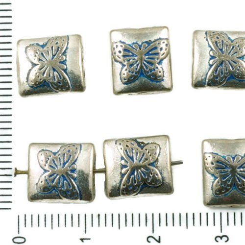 10pcs antique ton argent bleu patine de lavage à plat papillon soufflé rectangle perles des deux côt sku-36757