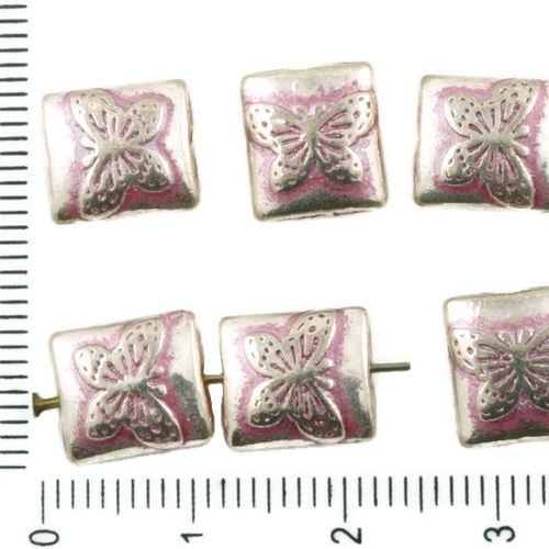 10pcs antique ton argent valentine rose patine de lavage à plat papillon soufflé rectangle perles de sku-36758