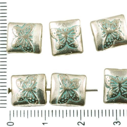 10pcs antique ton argent bleu turquoise patine de lavage à plat papillon soufflé rectangle perles de sku-36760