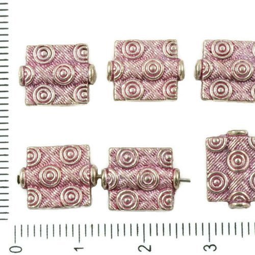 12pcs antique ton argent valentine rose patine de lavage à plat rectangle tube cercle rayé perles de sku-36768