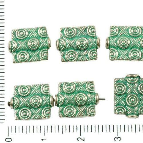 12pcs antique ton argent turquoise vert patine de lavage à plat rectangle tube cercle rayé perles de sku-36771