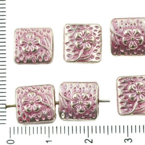 10pcs antique ton argent rose patine de lavage à plat carré soufflé à la fleur de marguerite parsemé sku-36773