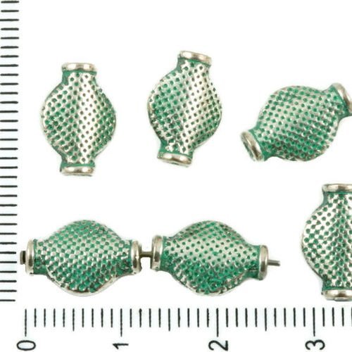 14pcs antique ton argent turquoise vert patine de lavage à plat losange lanterne parsemée de perles  sku-36801