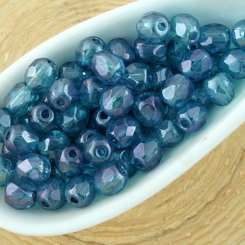 100pcs cristal gris bleu lustre clair ronde à facettes feu poli petite entretoise tchèque perles de  sku-33175