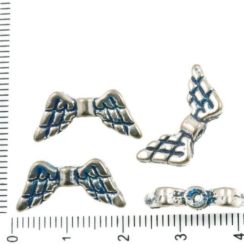 6pcs antique ton argent bleu patine laver les ailes de l'ange de noël de pâques de perles de charmes sku-36303