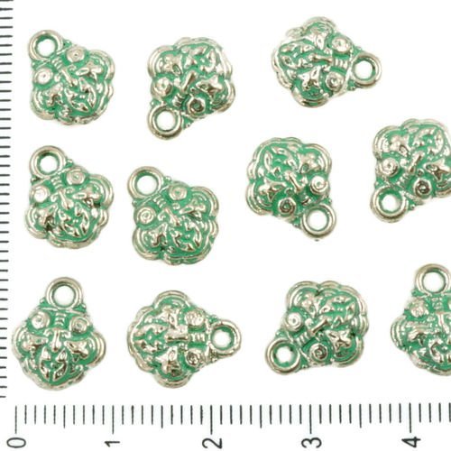 14pcs antique ton argent turquoise vert patine de lavage à plat sculpté pendentif longévité de vie d sku-36816