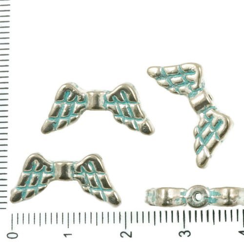 6pcs antique ton argent bleu turquoise patine laver les ailes de l'ange de noël de pâques de perles  sku-36306