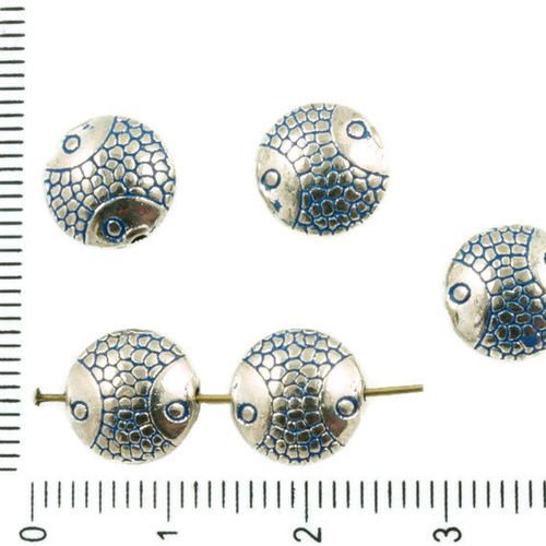 10pcs antique ton argent bleu patine laver rond plat soufflé pièce de poisson marin de la mer de per sku-36832