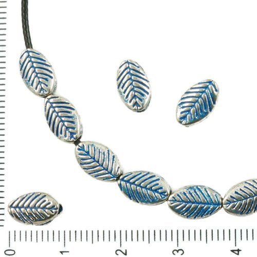 24pcs antique ton argent bleu patine laver les feuilles florales nature des perles de charmes tchèqu sku-36323