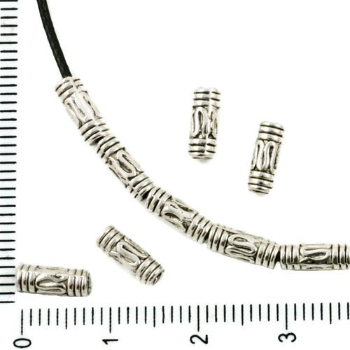 40pcs antique ton argent petite entretoise agité rayé tube de perles tchèques en métal conclusions 8 sku-37389