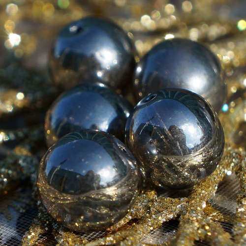 8pcs grand metallic dark silver hématite verre tchèque perles rondes 12mm sku-17024