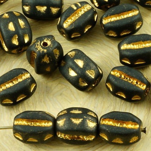 20pcs noir mat or se laver rayé ovale animaux insectes bug verre tchèque perles de 8mm x 6mm sku-37585