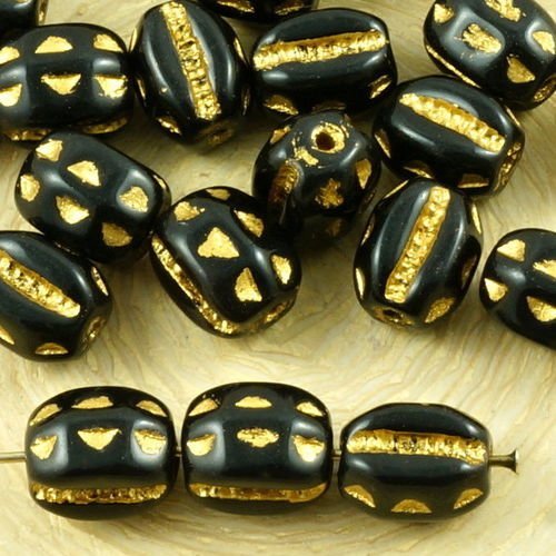 20pcs or noir lavage à rayures ovale animaux insectes bug verre tchèque perles de 8mm x 6mm sku-37586