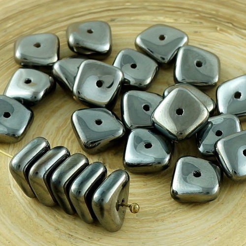 20pcs metallic dark silver hématite plat agité carré puce rondelle de verre tchèque perles de 10mm x sku-30693