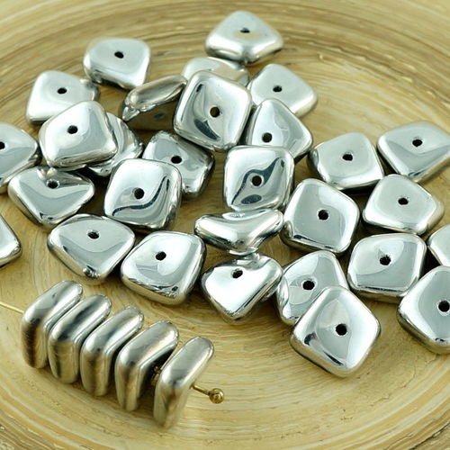 20pcs metallic silver plate agité carré puce rondelle de verre tchèque perles de 10mm x 4mm sku-30696