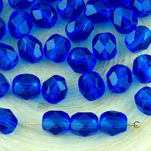 40pcs cristal aigue-marine foncé bleu clair ronde à facettes feu poli entretoise de verre tchèque pe sku-33267