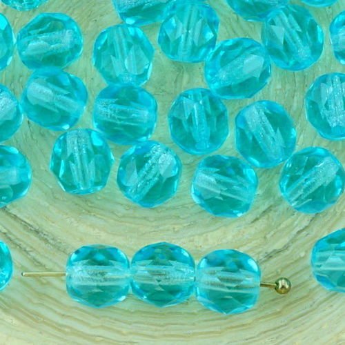 40pcs cristal aigue-marine bleu clair ronde à facettes feu poli entretoise de verre tchèque perles d sku-33269