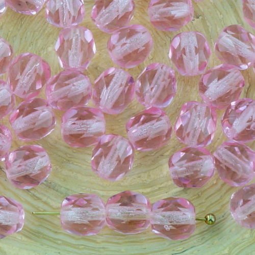 40pcs de cristal rose clair valentine ronde à facettes feu poli entretoise de verre tchèque perles d sku-33275