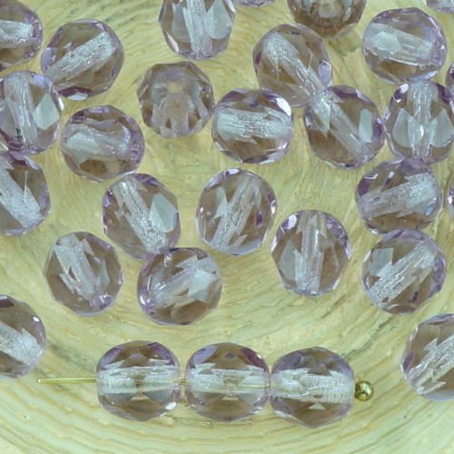 40pcs léger en cristal améthyste violet clair ronde à facettes feu poli entretoise de verre tchèque  sku-33278