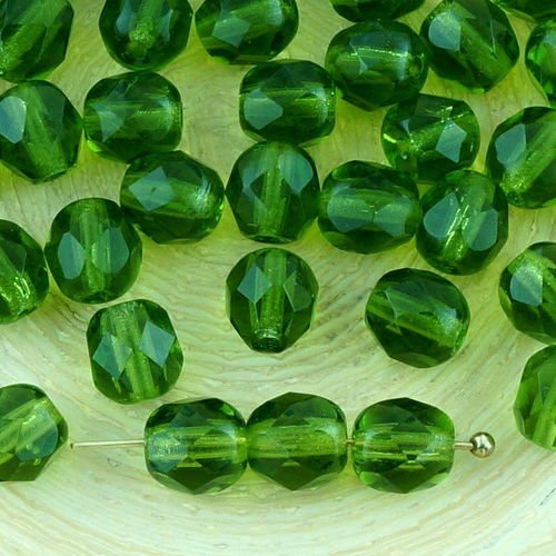 40pcs crystal dark olive olivine vert clair ronde à facettes feu poli entretoise de verre tchèque pe sku-33286