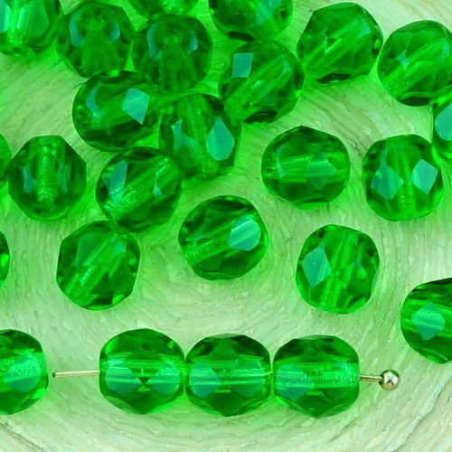 40pcs cristal chrysolite vert clair ronde à facettes feu poli entretoise de verre tchèque perles de  sku-33288