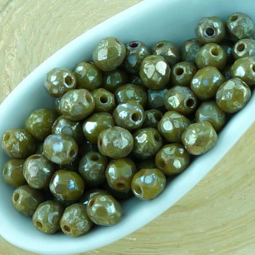 100pcs picasso argent opaque gris kaki ronde à facettes feu poli petite entretoise tchèque perles de sku-33406