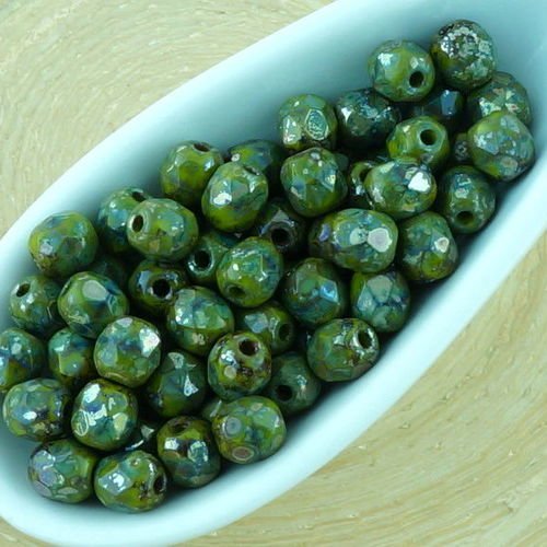 100pcs picasso argent opaque de l'olivine vert olive ronde à facettes feu poli petite entretoise tch sku-33451