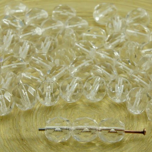 40pcs cristal clair ronde à facettes feu poli entretoise de verre tchèque perles de 6mm sku-33488