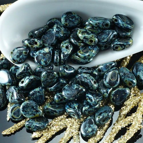60pcs picasso noir opaque pip perles de verre tchèque preciosa pressé de plat de pétale de fleur de  sku-26004