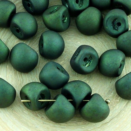 12pcs métallique mat vert bronze lustre grand champignon bouton de verre tchèque perles de 9mm x 8mm sku-34405