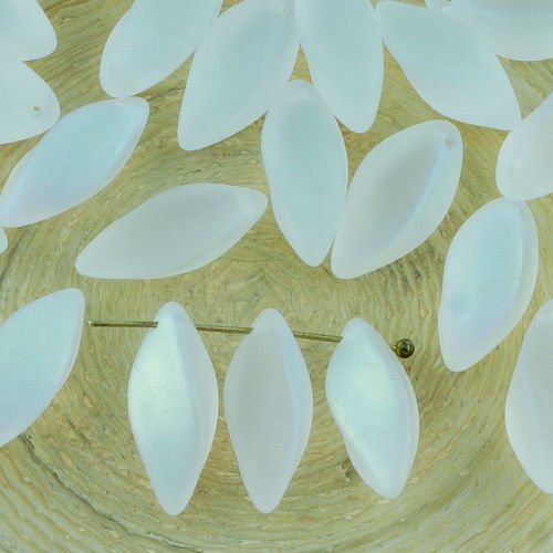 12pcs matte crystal ab pétale de fleur torsadée poignard verre tchèque perles de 8mm x 16mm sku-34509