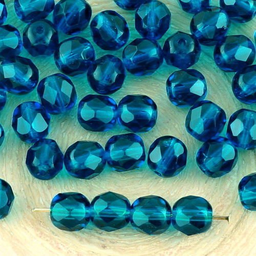 40pcs cristal capri bleu clair ronde à facettes feu poli entretoise de verre tchèque perles de 6mm sku-34588