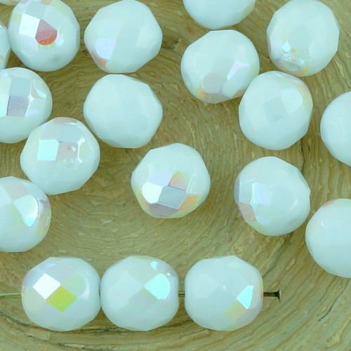 20pcs blanc albâtre opal ab demi-rond à facettes feu poli entretoise de verre tchèque perles de 8mm sku-34630