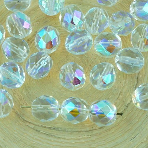 20pcs cristal clair ab demi-rond à facettes feu poli entretoise de verre tchèque perles de 8mm sku-34650