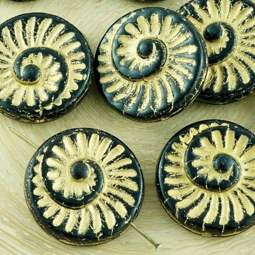 4pcs opaque noir de jais matte or patine laver nautilus fossiles d'escargots en coquille d'ammonite  sku-34958