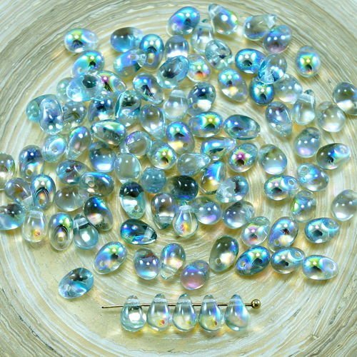 40pcs bleu cristal arc-en-ciel verre tchèque petite larme perles de 4 mm x 6 mm sku-27311