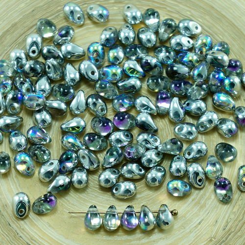 40pcs argent cristal arc-en-ciel verre tchèque petite larme perles de 4 mm x 6 mm sku-27315