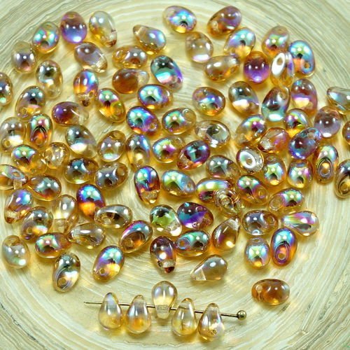 40pcs cristal arc-en-ciel brun verre tchèque petite larme perles de 4 mm x 6 mm sku-27316