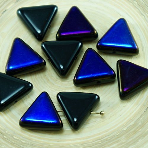 6pcs métallique azur bleu noir de la moitié à plat grand triangle de verre tchèque perles de focale  sku-27434