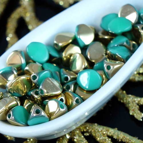 50pcs turquoise or vert de la moitié pincée de verre tchèque entretoise bicone à facettes perles 5mm sku-19260