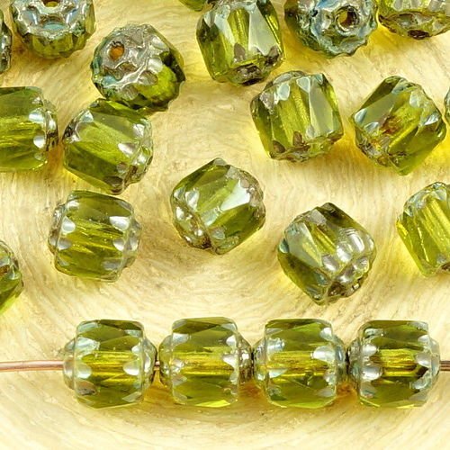 20pcs picasso cristal vert olive en verre tchèque de la cathédrale de facettes feu poli perles de 6m sku-35737