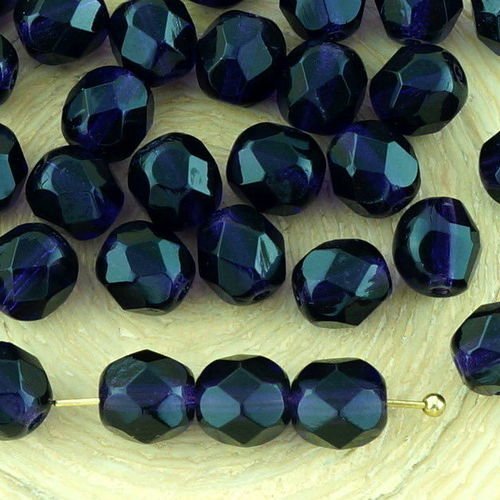 40pcs de cristal violet foncé tanzanite ronde à facettes feu poli entretoise de verre tchèque perles sku-33279